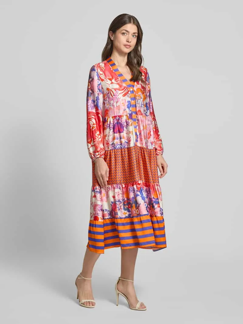 miss goodlife midi-jurk van viscose met V-hals model 'Wild Flower' rood, foto 3