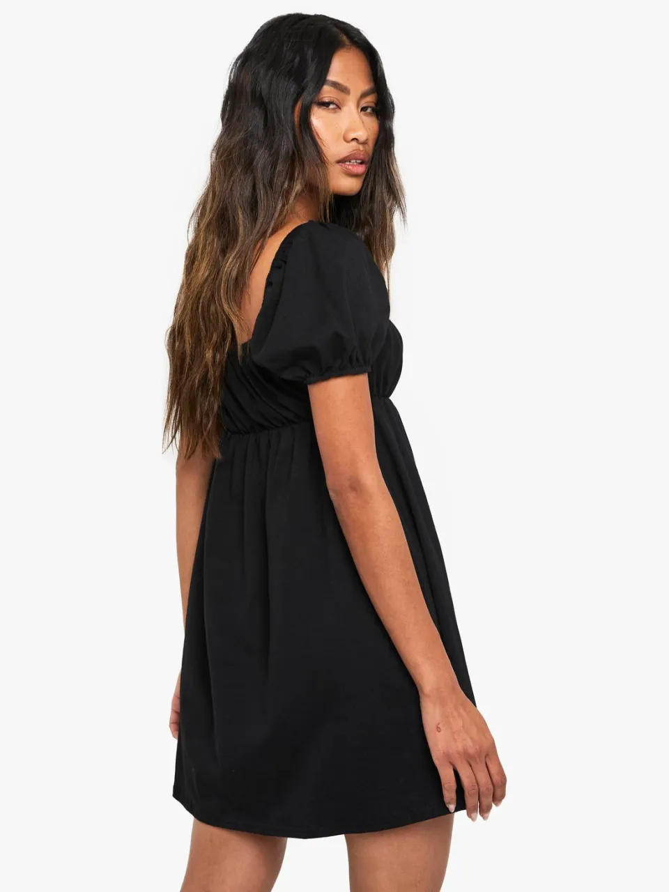 boohoo Dames Puff Sleeve Cotton Smock Mini Dress zwart, foto 2