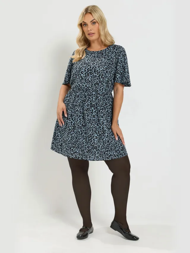 Yours Blauwe Jurk Met Luipaardprint Blue