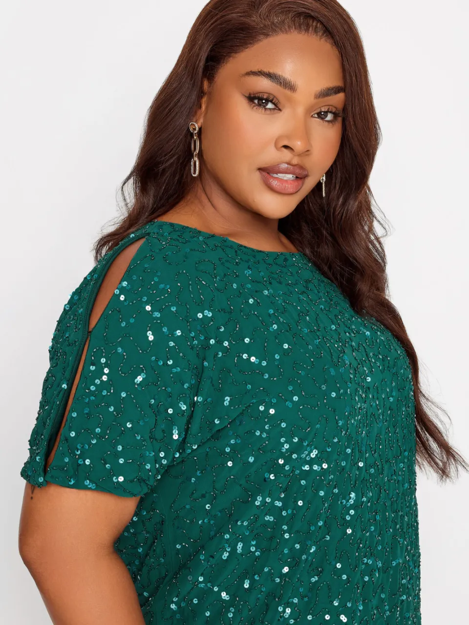 Luxe: Ultimate Embellishment Luxe Shiftjurk Met Versiering & Capemouwen In Bosgroensize 48 groen, foto 3