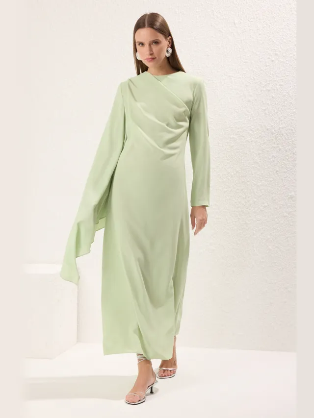 Trendyol Modest Dames Groen Effen Maxi Lang Stijlvol/Avond Recht Modest Avond Jurken