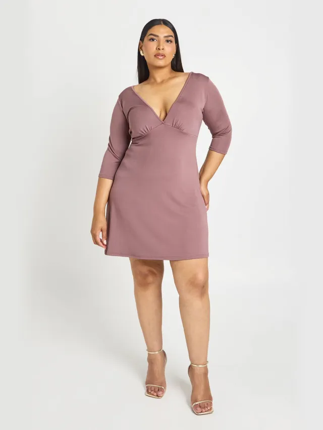boohoo Dames Plus 3/4 V-hals Shift Jurk Druif