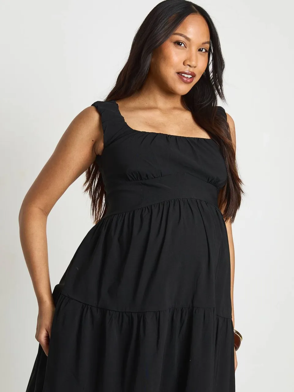 boohoo Dames Zwangerschaps Bengaline Milkmaid Midi Jurk zwart, foto 3