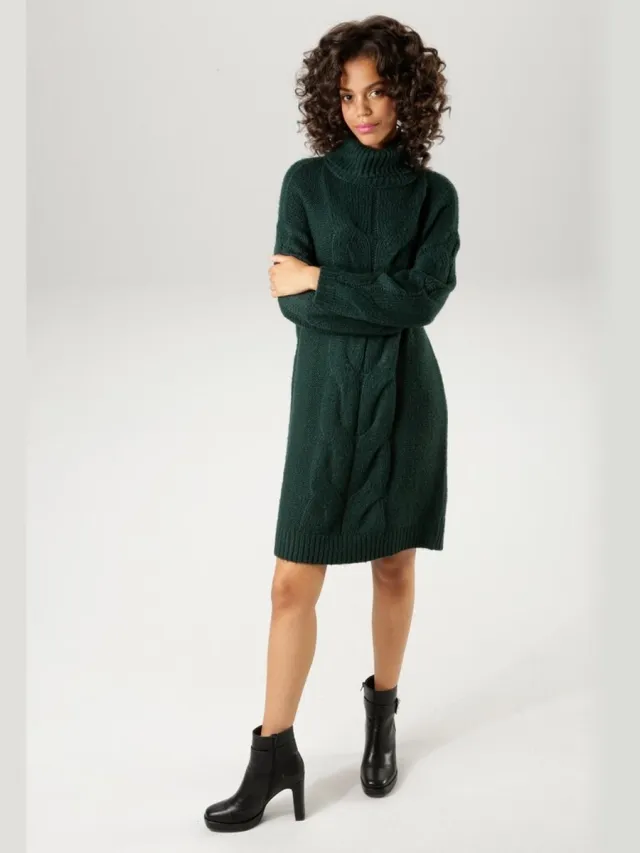 Aniston Oversized Gebreide Jurk | Kabel |Groen | 36