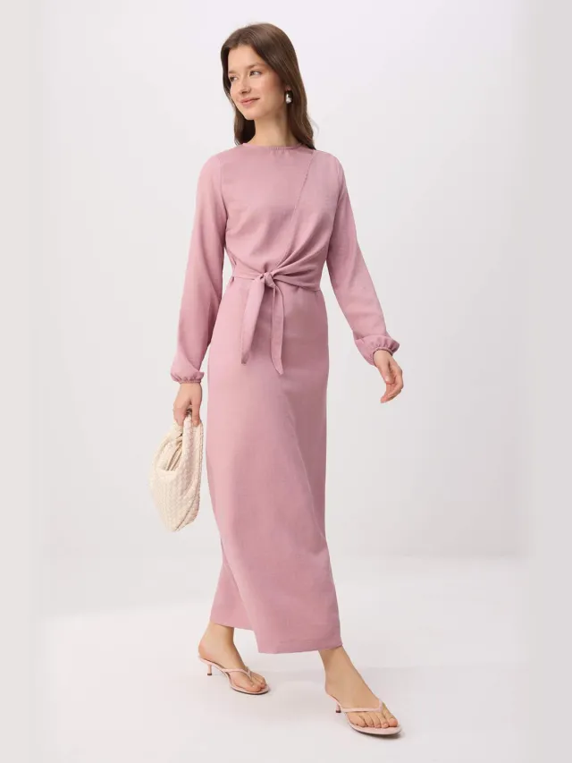 Trendyol Modest Dames Paars Effen Maxi Lang Casual Double-breasted Modest Jurken Lila