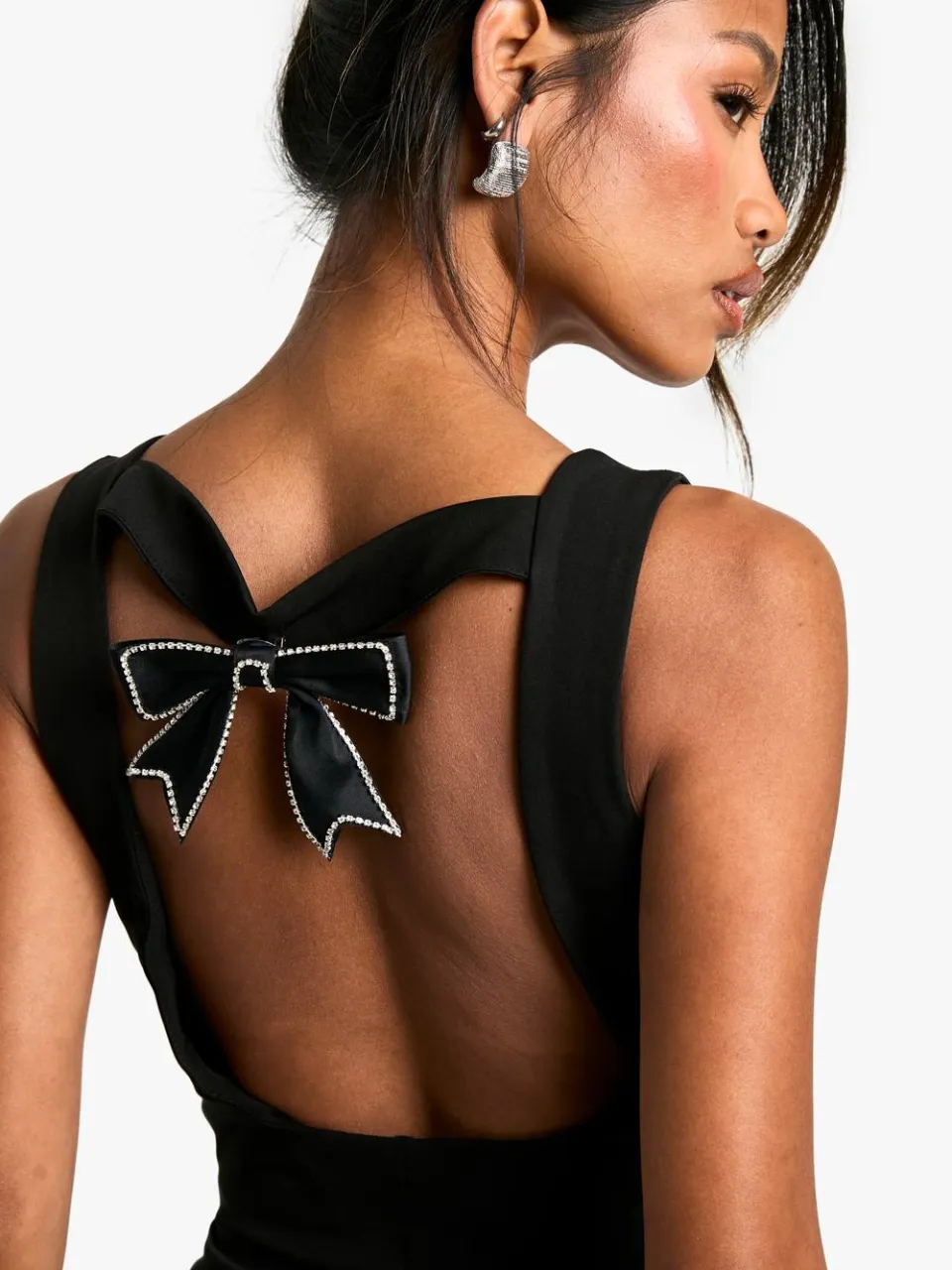 boohoo Dames Diamante Bow Tailored Mini Dress zwart, foto 4
