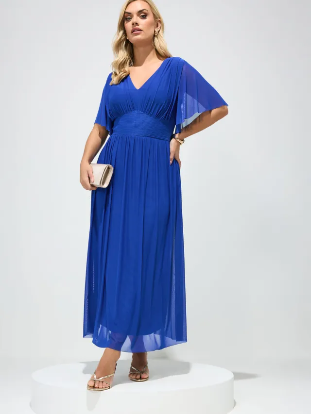 Yours London Kobaltblauwe Geplooide Maxijurk Blue
