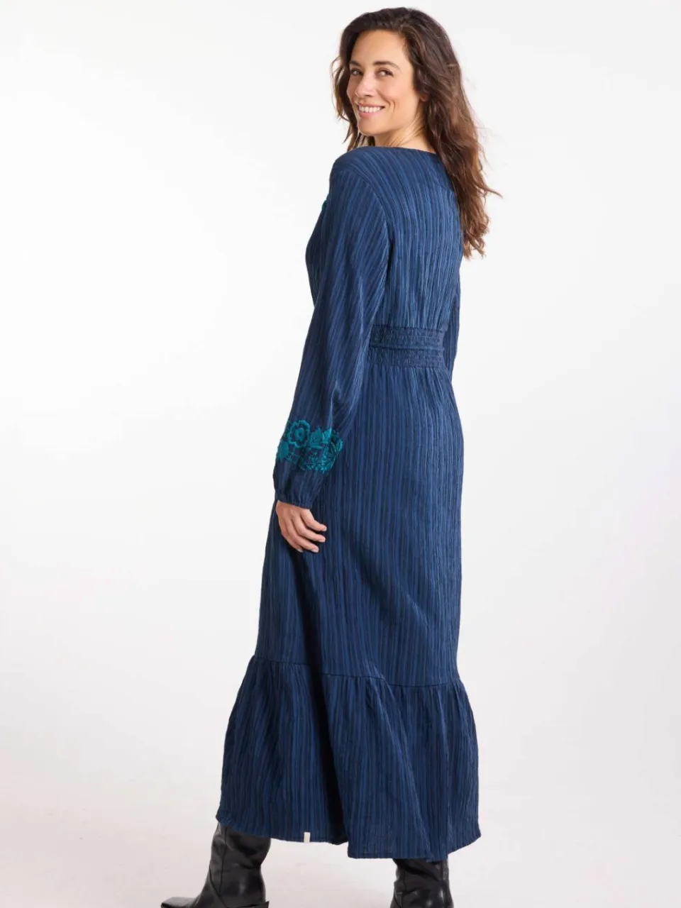 Didi blousejurk met borduursels en ceintuur - donkerblauw, foto 3