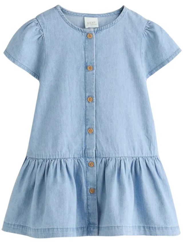 Next Meisjes - Katoenen jurk met korte mouwen - Blauw Blue Denim