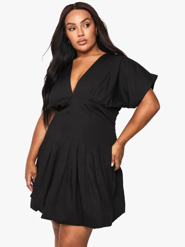 boohoo Dames Plus Poplin Gepanelleerde Bubbelzoom Mini-jurk Zwart