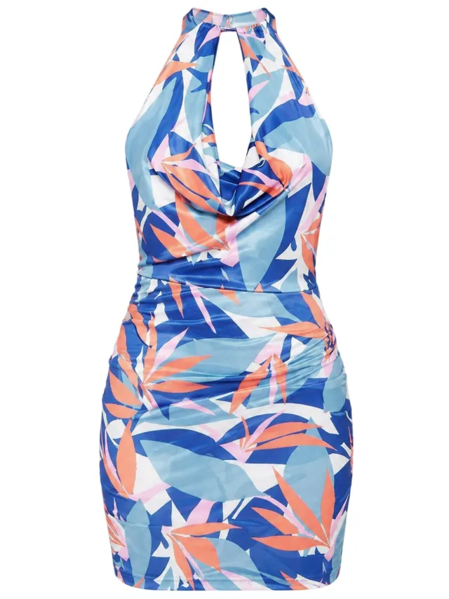 Missyempire Missy Empire Dames Slinky Abstract Halternek Mini Jurk (Blauw/Multikleur), foto 2