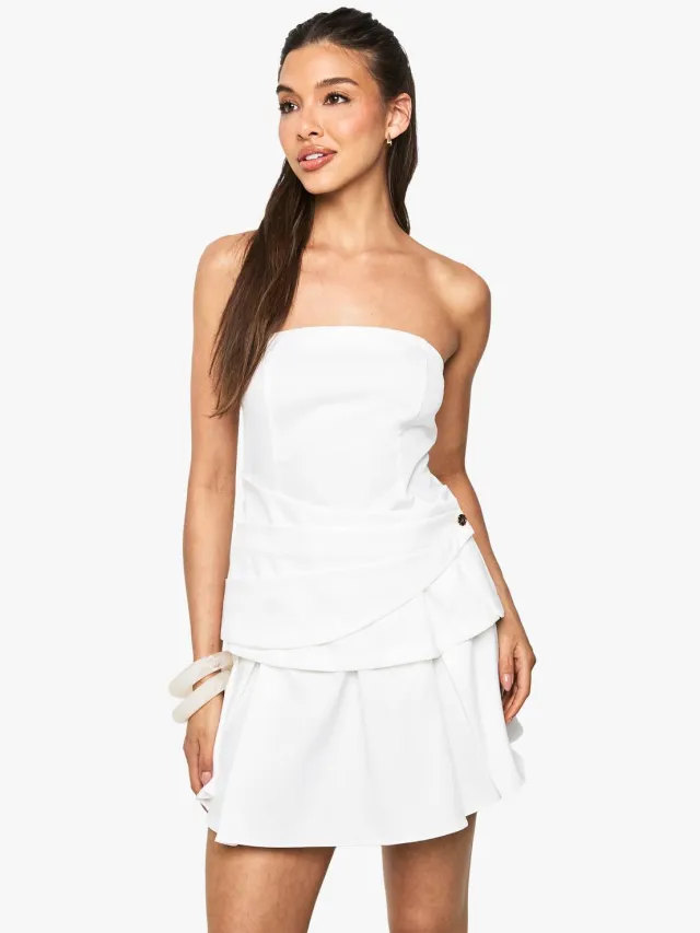 boohoo Dames Op maat gemaakte wrap bandeau mini-jurk Wit