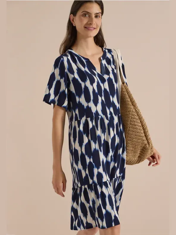 cecil Kniehoge jurk met split in de hals en structuur Blauw