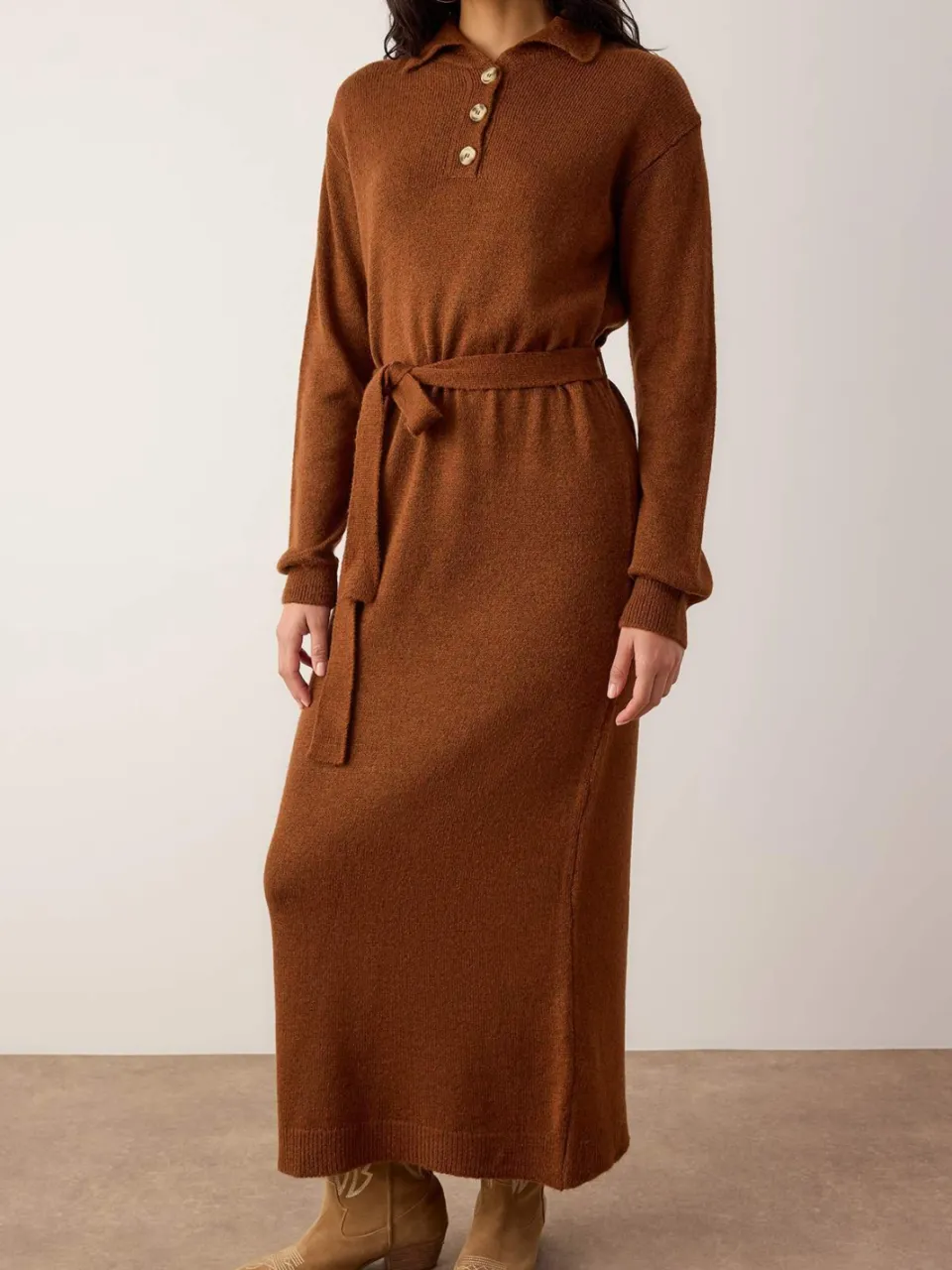 Trendyol Modest Dames Bruin Effen Maxi Lang Casual A-lijn Modest Jurken, foto 2