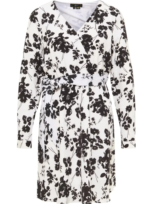 Faina Midi-jurk met bloemenprint wit zwart