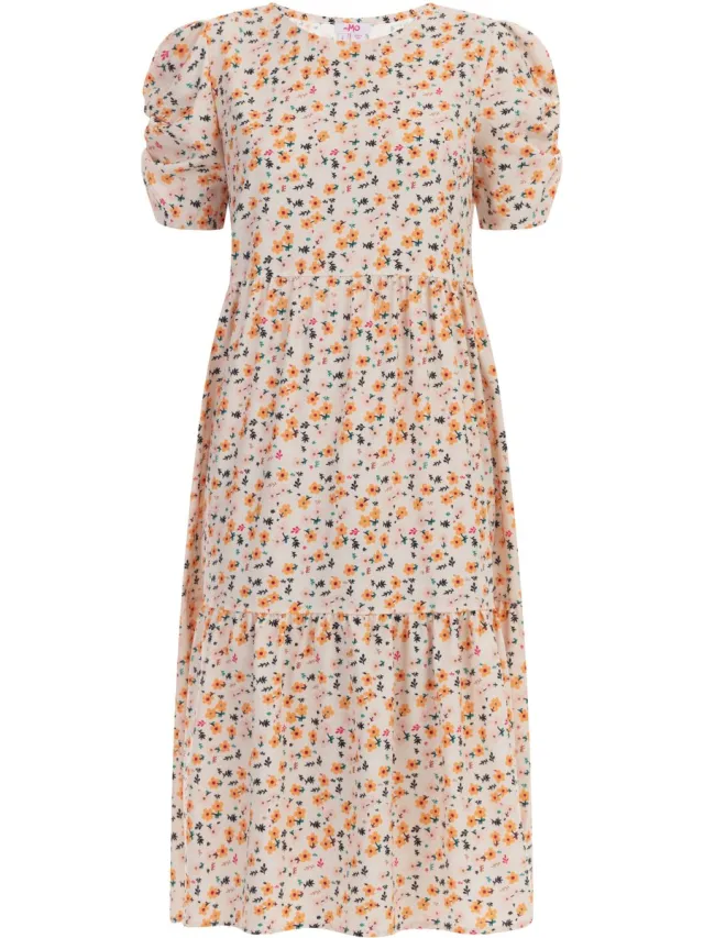 MyMo Midi-jurk met korte mouwen Crème veelkleurig