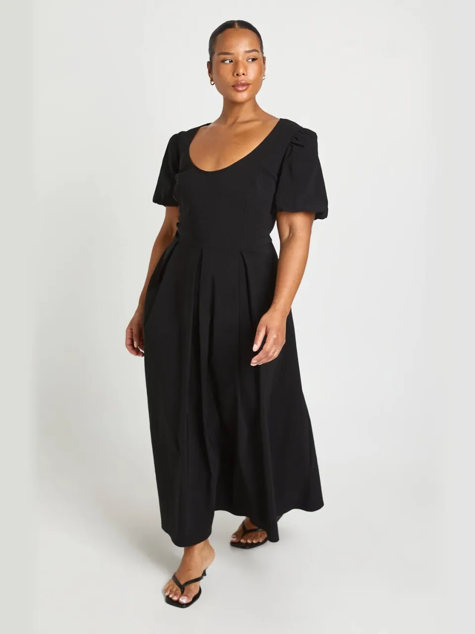 boohoo Dames Plus Benglaine Jurk Met Wijde Halslijn En Pofmouwen Midaxi zwart, foto 2
