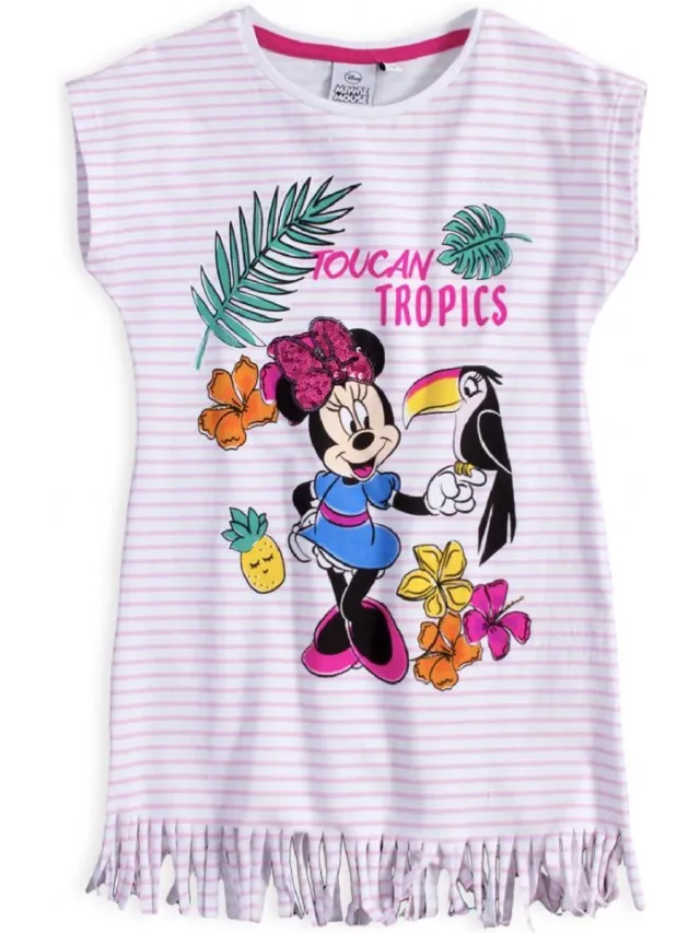 Disney Minnie Mouse zomer jurk - Toucan Tropics - wit/roze - maat 110/116 (6 jaar)