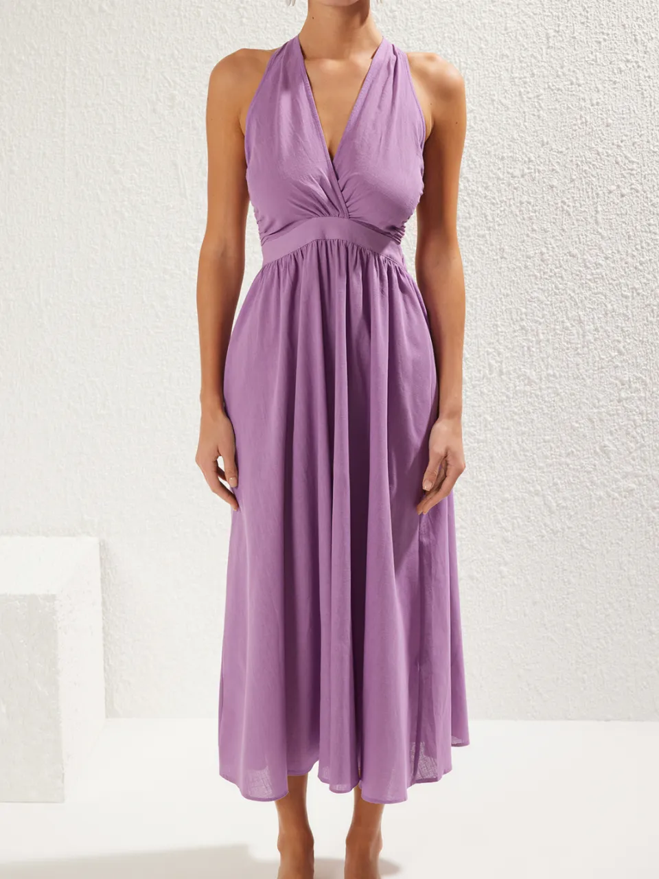 Trendyol TRENDYOLMİLLA Dames Paars Effen Maxi Mouwloos Strandkleding Skater Strandjurken