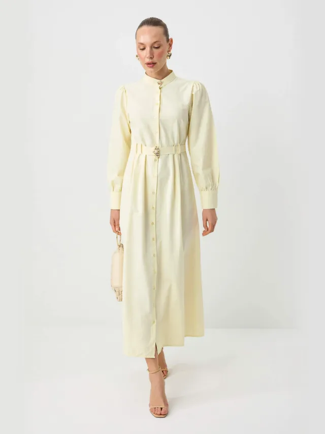 Trendyol Modest Dames Geel Effen Maxi Lang Casual Skater Modest Jurken