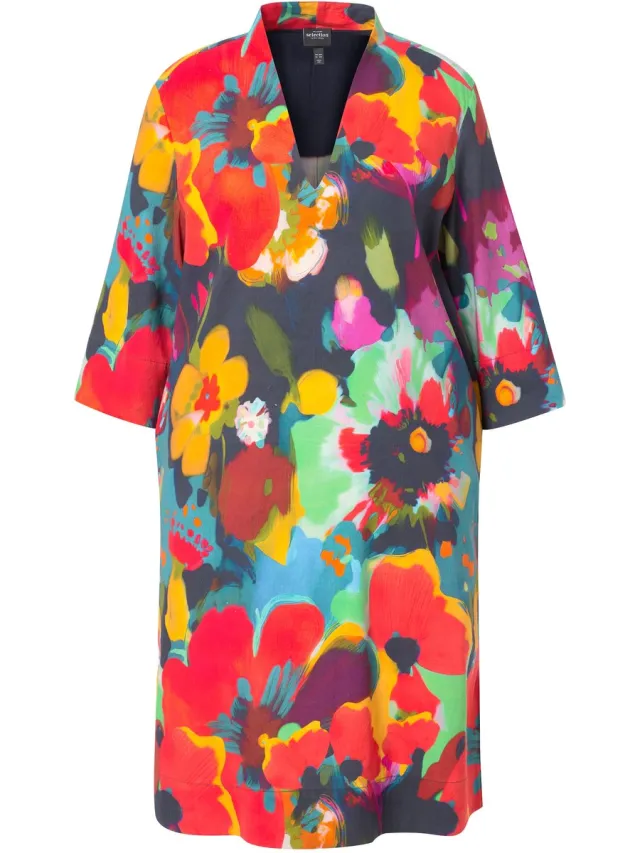 Ulla Popken Dames - Midi-jurken - Donkermarine - Maat 42+