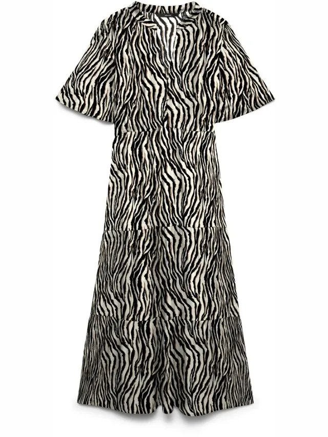 Vero Moda VMEASY JOY S/S V-NECK 7/8 DRESS WVN - Dames - Maxi jurken oatmeal;dolly