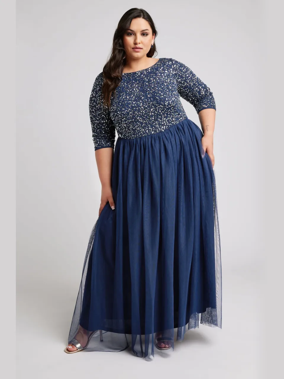 Luxe: Ultimate Embellishment Luxe Maxijurk Met Lovertjes In Donkerblauwsize 46 blauw, foto 2