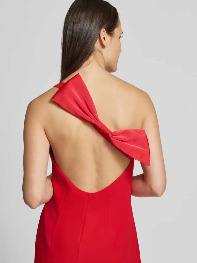 Vera Wang Avondjurk in one shoulder-design, model 'ALPES' rood, foto 3