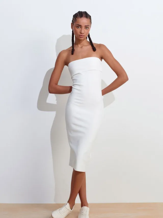 Dilvin Strapless Bodycon Midi-jurk Wit