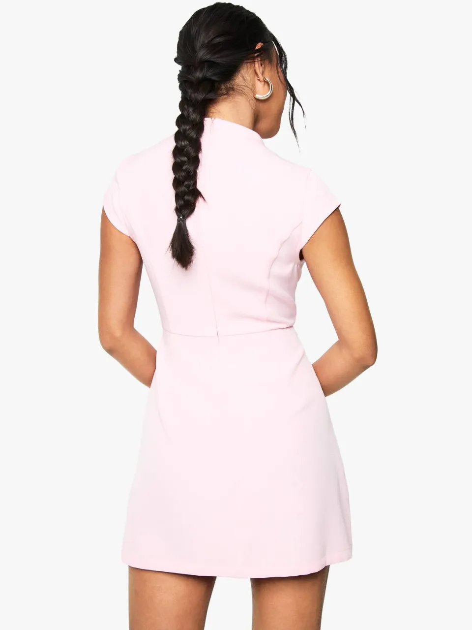 boohoo Dames High Neck Structured Tailored Mini Dress baby roze, foto 3