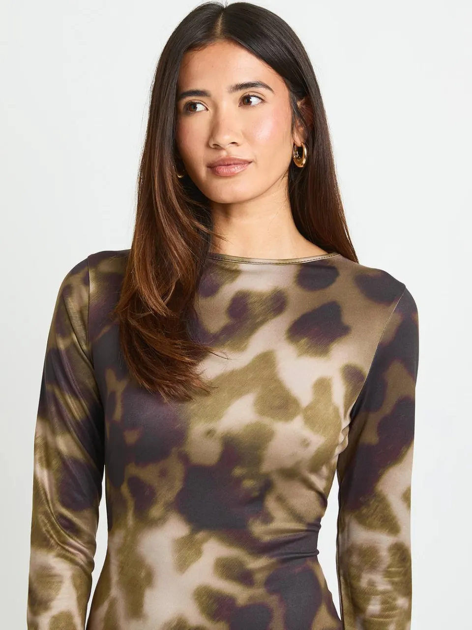 boohoo Dames Maxi Jurk Met Lange Mouwen En Tonaal Luipaarddessin chocoladebruin, foto 4