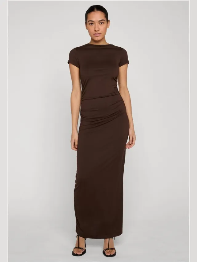 Urban Classics Stretch Jersey Maxi lange jurk - S - Bruin