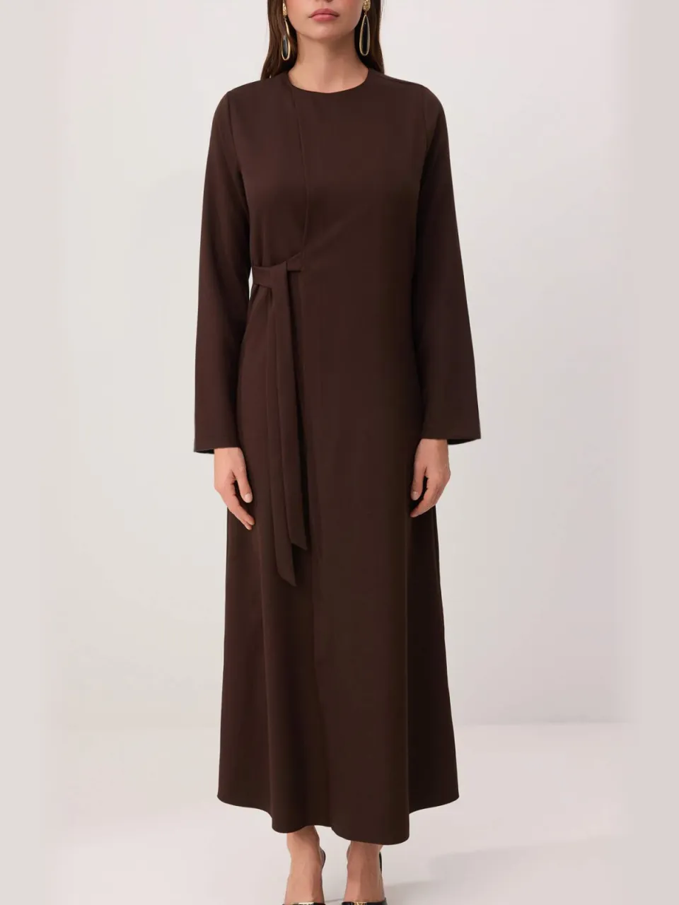 Trendyol Modest Dames Bruin Effen Maxi Lang Recht Modest Jurken, foto 2
