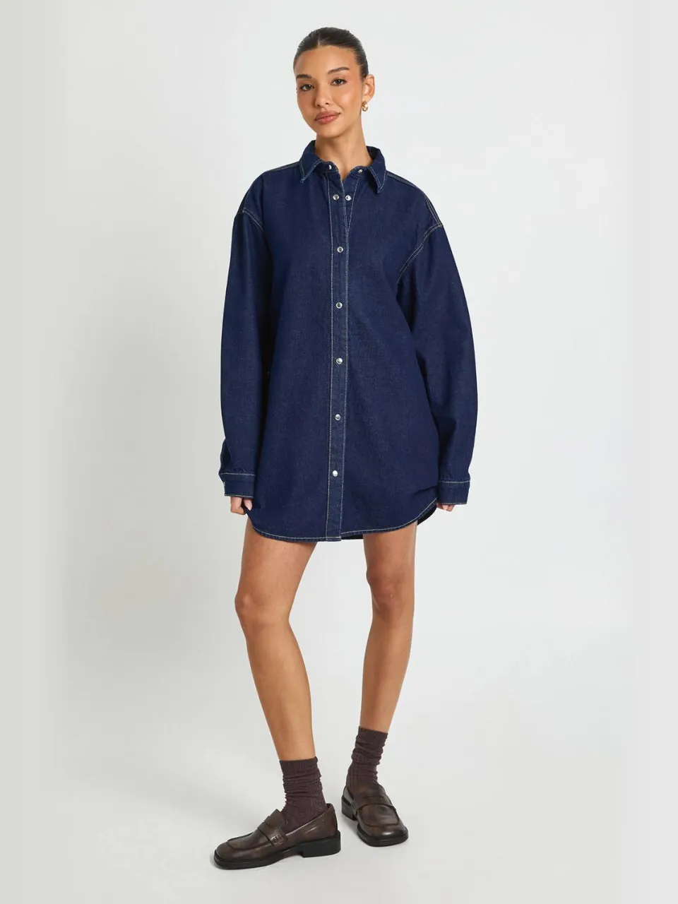 boohoo Dames Oversized Denim Blousejurk, foto 2