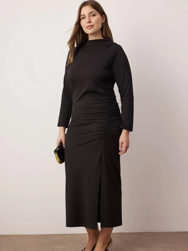 Trendyol Curve Dames Zwart Effen Maxi Lang Casual Recht Grote maten Jurk