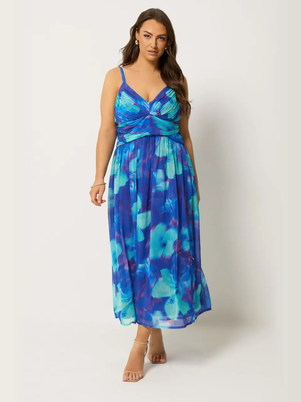 Yours London Blauwe Chiffon Maxijurk Met Bloemenprint, foto 3