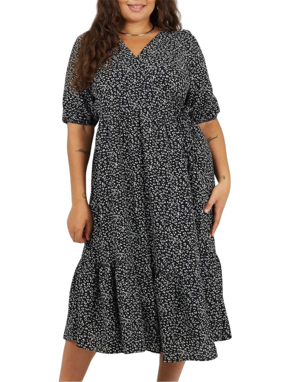 Brave Soul Wrapjurk met pofmouwen en luipaardprint voor dames (Zwart, Wit), foto 2