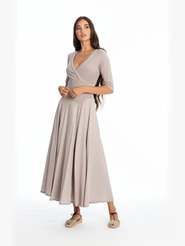 RAVENS VIEW IBIZA dames vegan Maxi Jurk Veronika Steengrijs Lichtgrijs