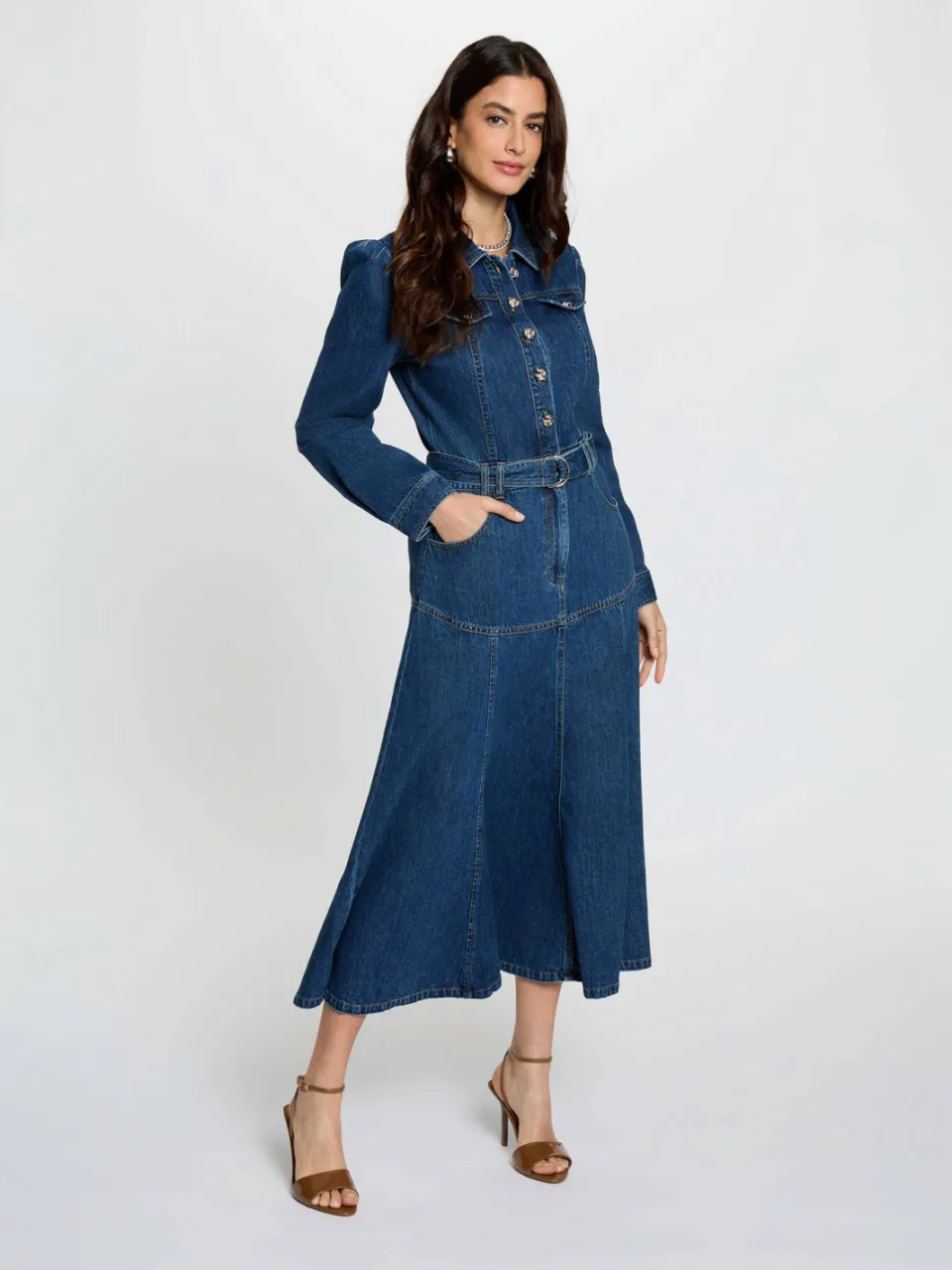 Morgan denim A-lijn jurk dark blue denim Donkerblauw