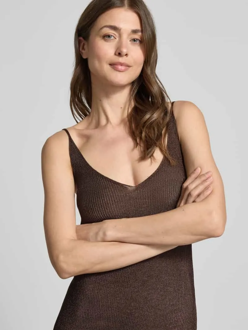 Gestuz slim fit midi-jurk van viscosemix model 'Silvi' donkerbruin gemêleerd, foto 3