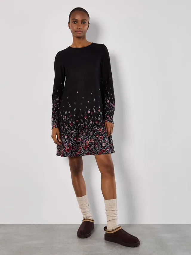 Apricot Mini-jurk van jersey met bloemenrand Black/ Red