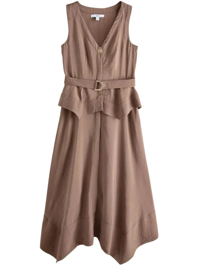 Next Dames - 2-in-1 midi-jurk met V-hals en puntige zoom - Tall - Bruin Chocolate Brown
