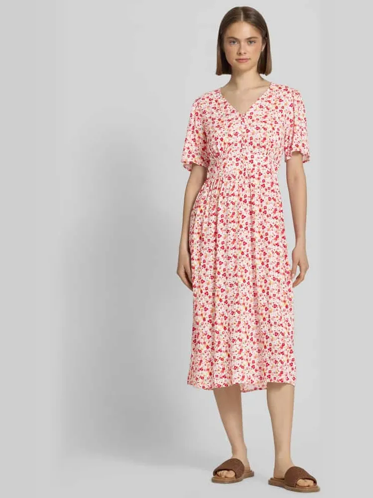 Pieces A-lijn midi-jurk van pure viscose model 'TALA' Rood