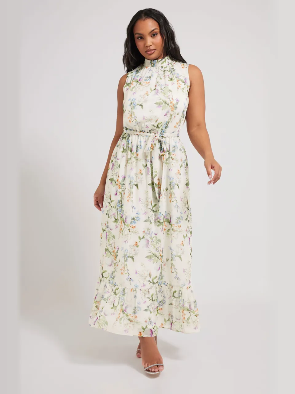 Yours London Mouwloze Maxijurk Met Bloemenprint In Ivoor White