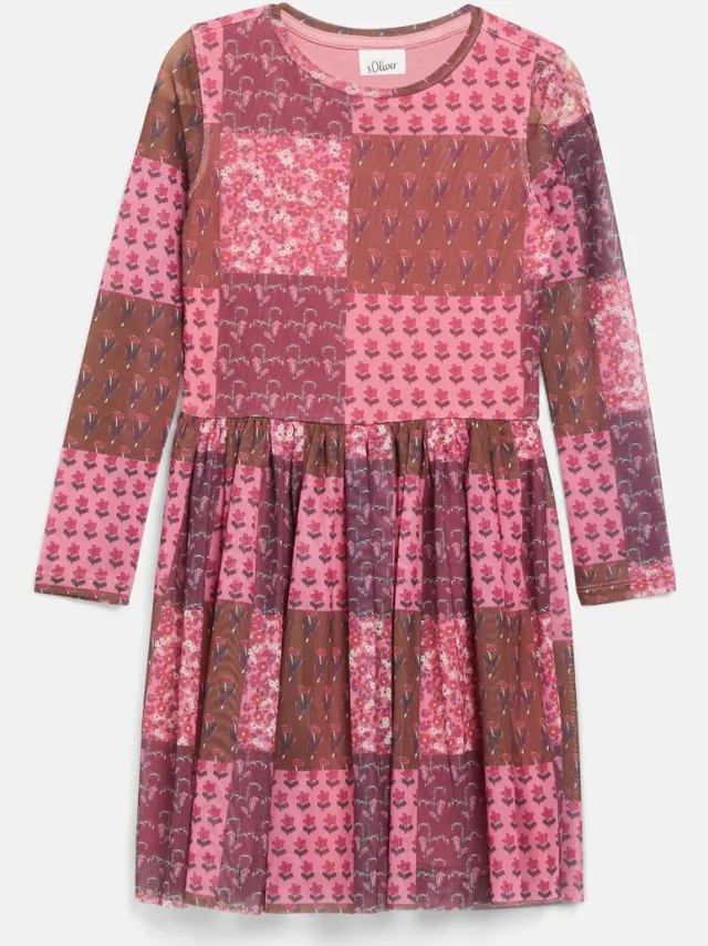 S.Oliver female - Korte mesh-jurk met all-over-print roze