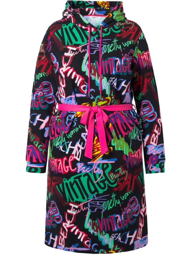 Angel of Style Dames - Sweatjurk Comfort Fit gekleurd patroon tailleriem - Zwart