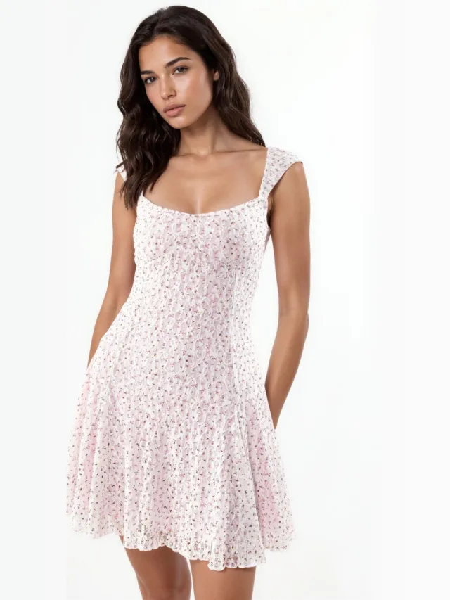 Hiccup Mini-jurk met kantprint Blush