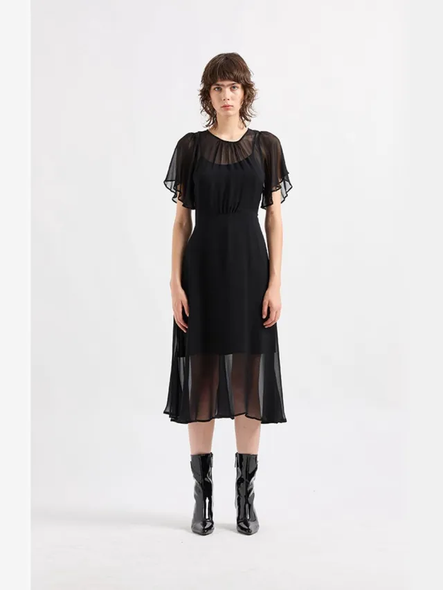 Armani Exchange 6dya08_yn1vz Midi-jurk Met Korte Mouwen Zwart L Vrouw Black
