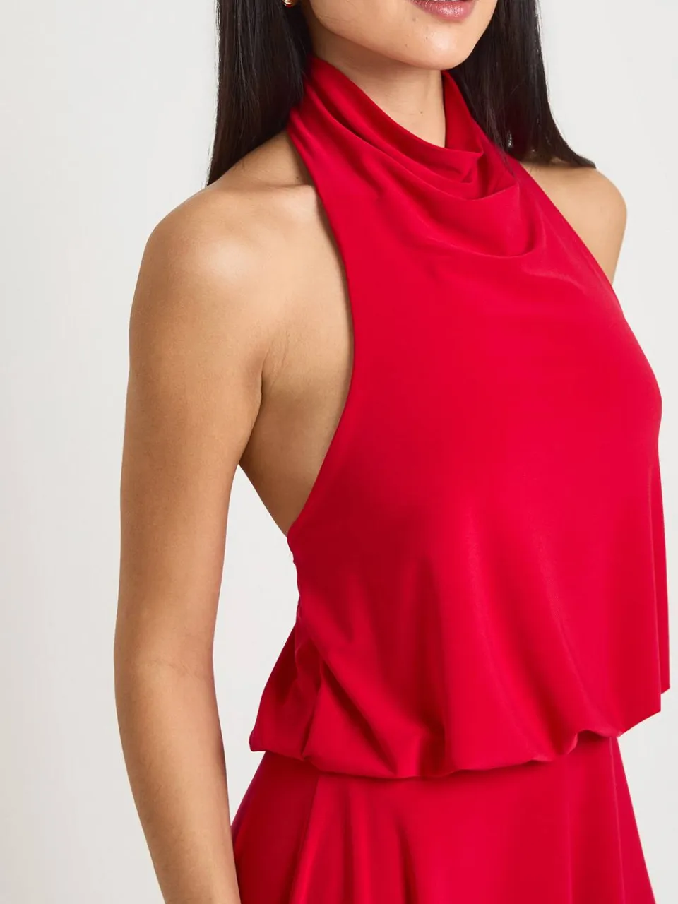 boohoo Dames Gladde Halternek Rugloze Skater Jurk rood, foto 4