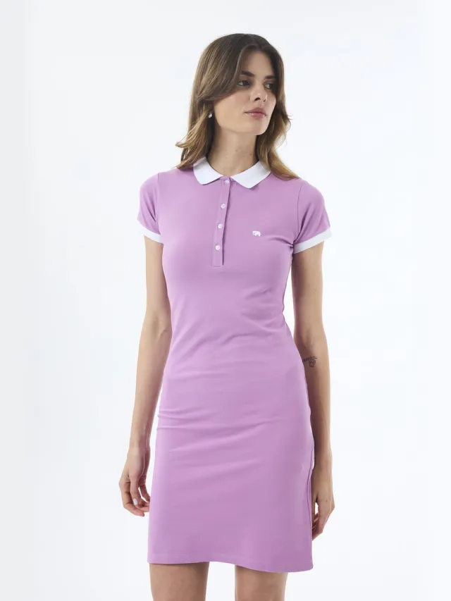 Jimmy Sanders Jurk - Knielengte - Katoenen - Korte Mouw Dames Paars